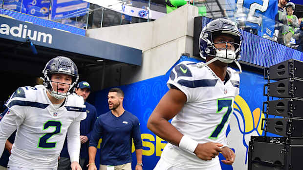 Seattle Seahawks quarterbacks Drew Lock and Geno Smith